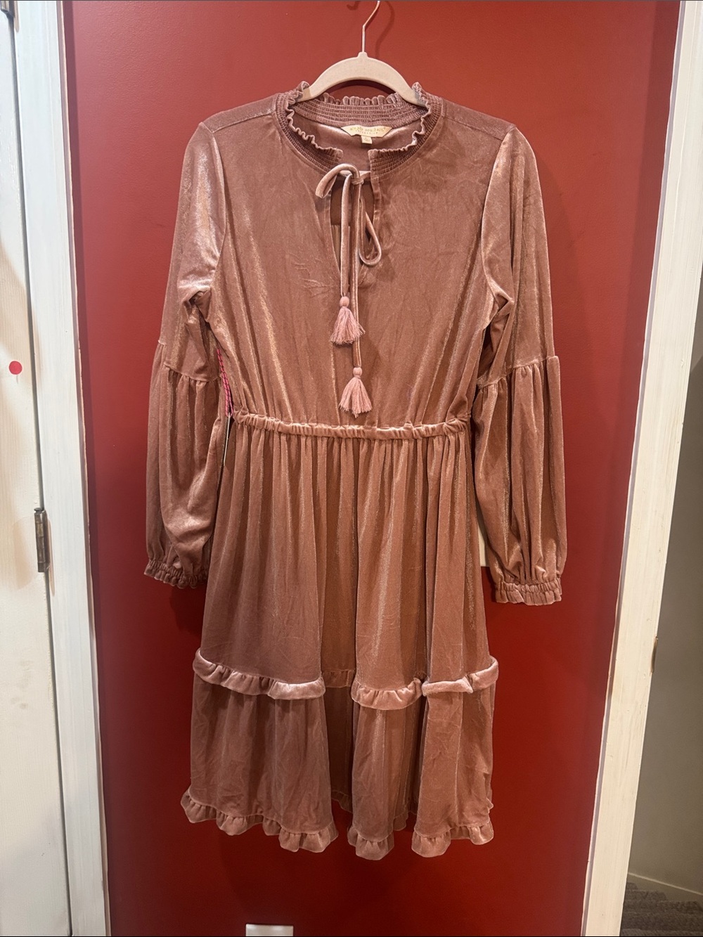 Simply Southern Velvet Tassel Tie Mauve Dress